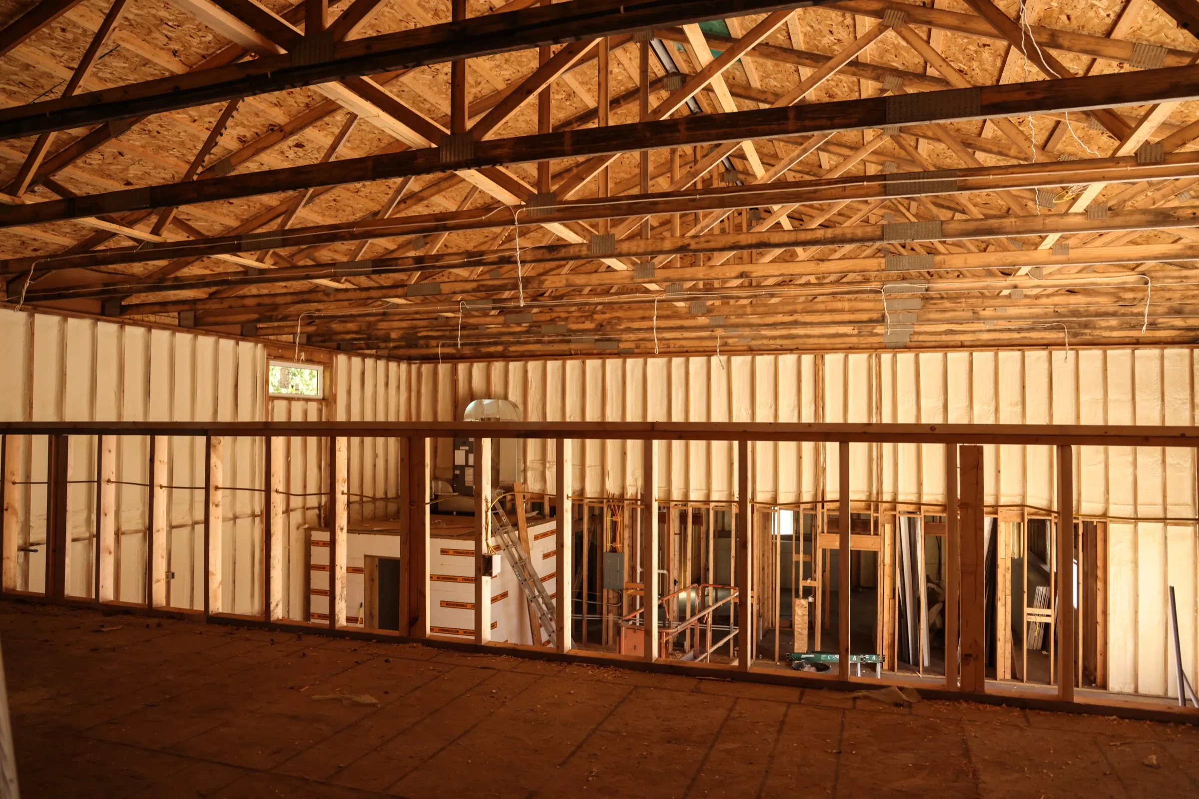 Attic insulation installed between rafters